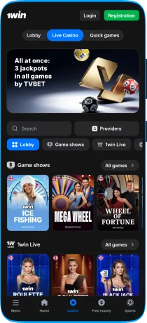 1win app live casino screenshot