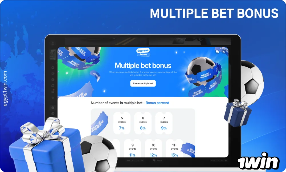The 1win Multiple Bet bonus increases the winnings on tickets containing five or more selected events